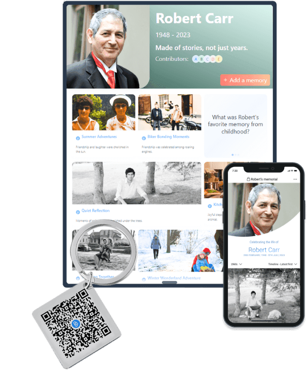 Online memorial interface showing memorial page layout