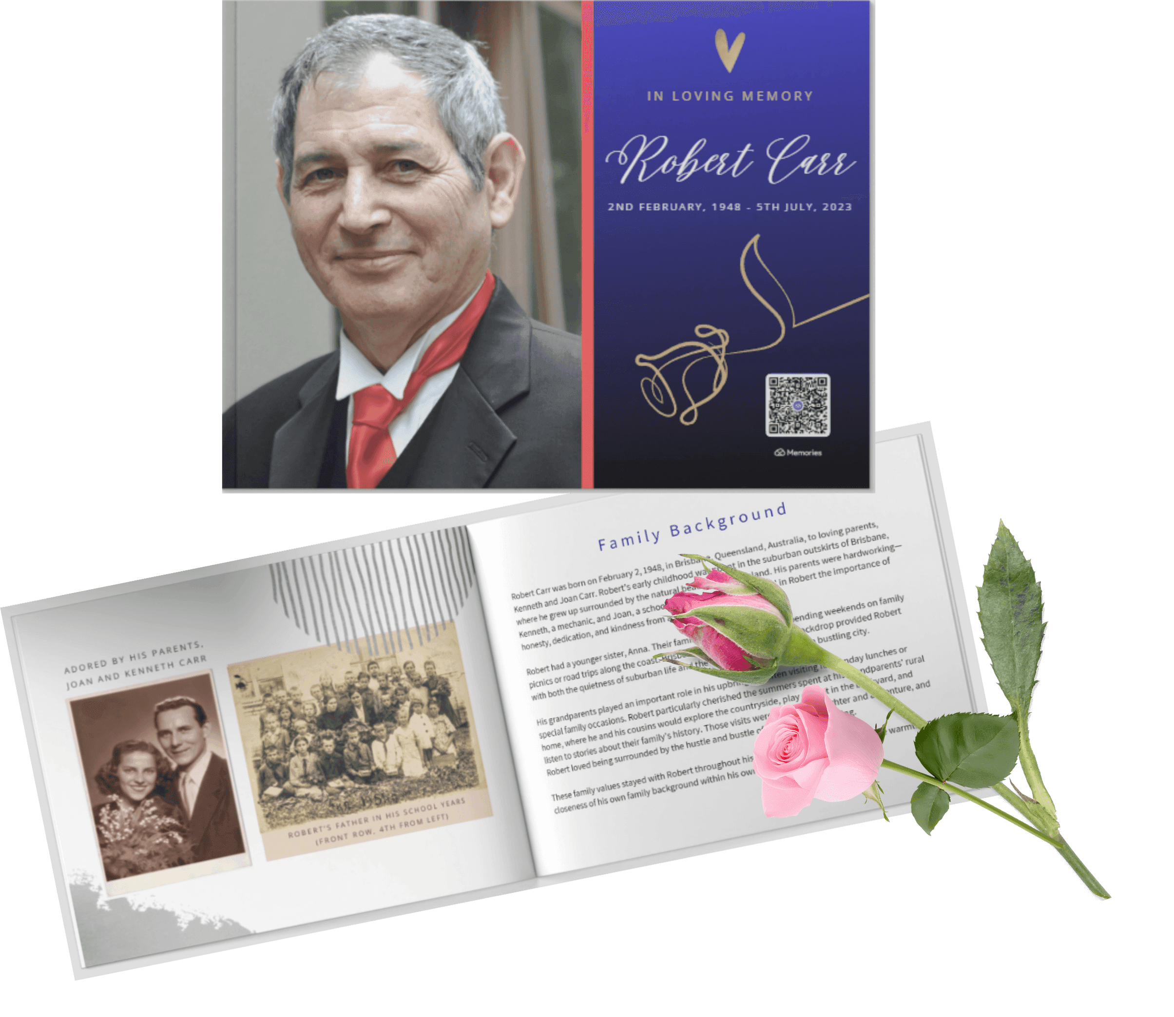 Memory book builder showing beautiful printed memory books