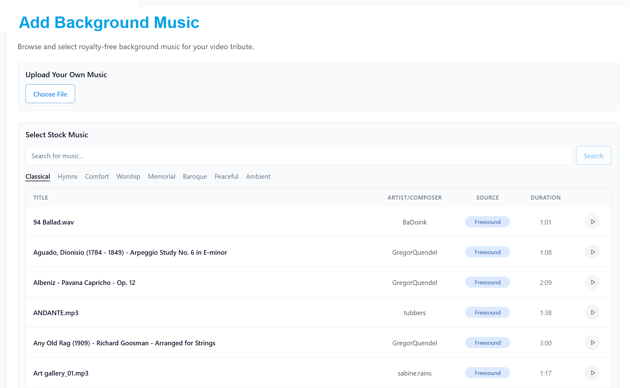 Step 2 - Timeline editor with music and effects